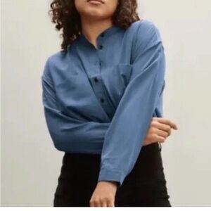 Everlane The Silky Henley Popover Blouse Slate Blue size 2 Lightweight Top